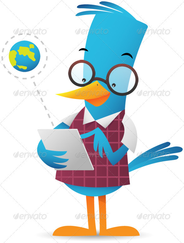 Blue Bird Using Tablet - Characters Illustrations