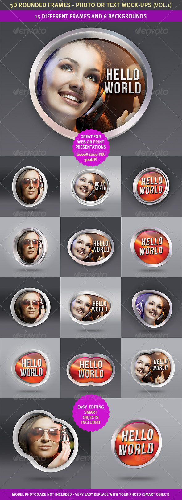 15 Rounded 3D Frame Mock-Ups - Photo Templates Graphics