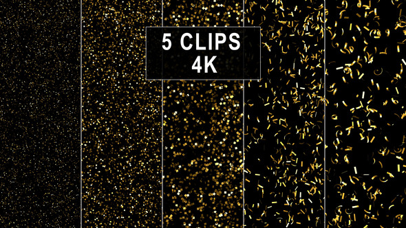 High Dense Golden Confetti Backgrounds - 5 Variations - 4K