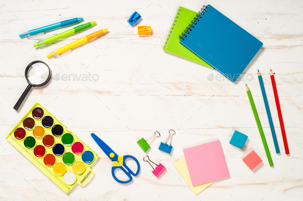 School and office sstationery on white background - Stock Photo - Images
