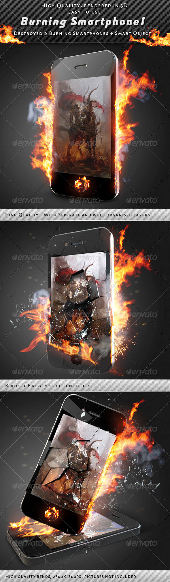 Smartphone On Fire Mock-Up - Mobile Displays