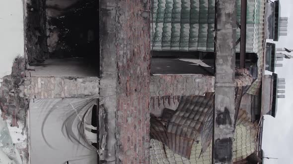 Vertical Video of a Damaged House During the War in Ukraine alt