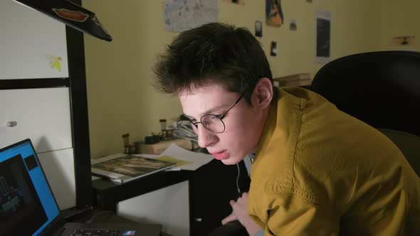 Student Rehearsing a Play Via Videoconference