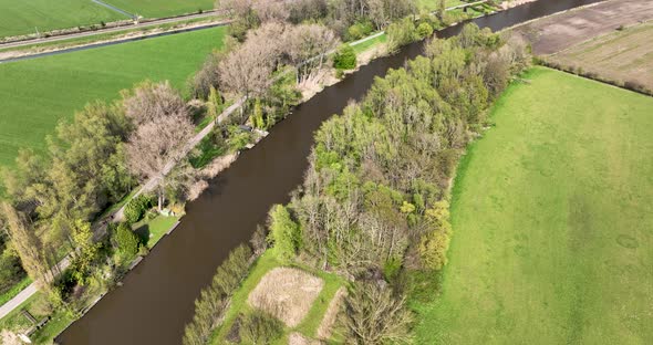Aerial view of river Linge, Betuwe, Gelderland, Netherlands alt