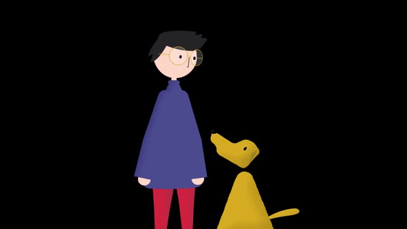 Boy and a Dog Looking at Each Other and Smiling 