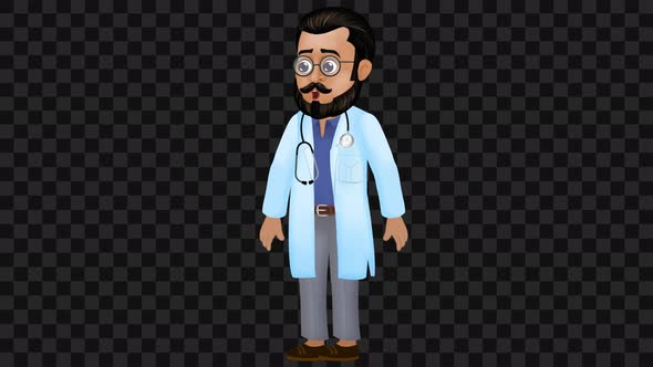 2D Indian Male Doctor Cartoon Character Speaking in Alpha Channel ...