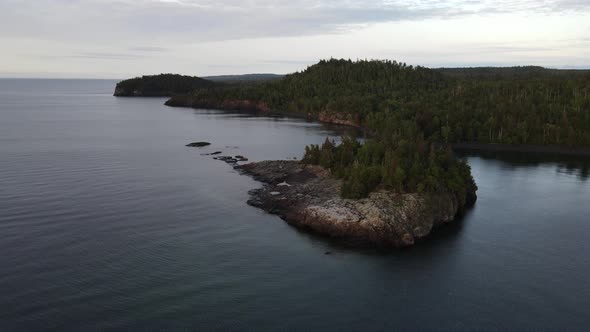 Lake Superior shore line arial view during summer time alt