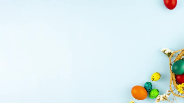 Painted Eggs in a Festive Basket Decor in Various Colors alt