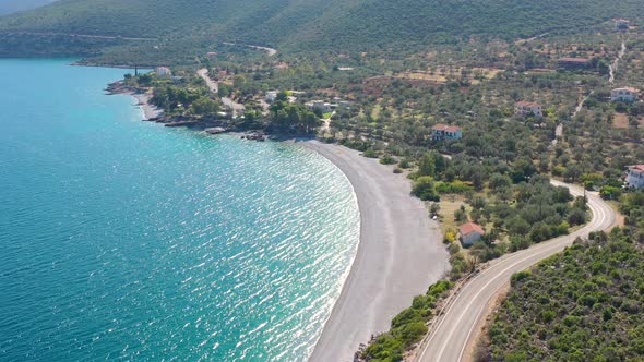 Aerial shooting summer seascape of the Mediterranean sea.