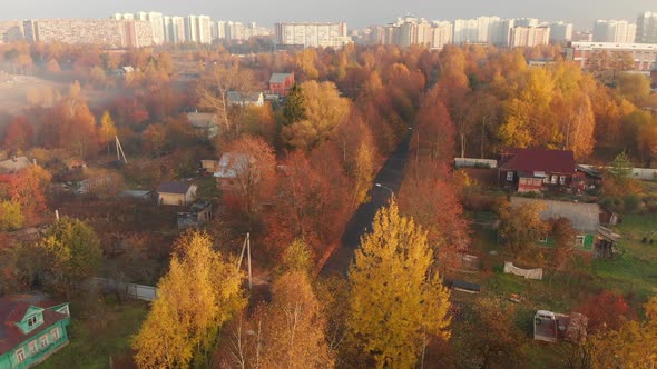 Move Forward Over Village Near City in Russia