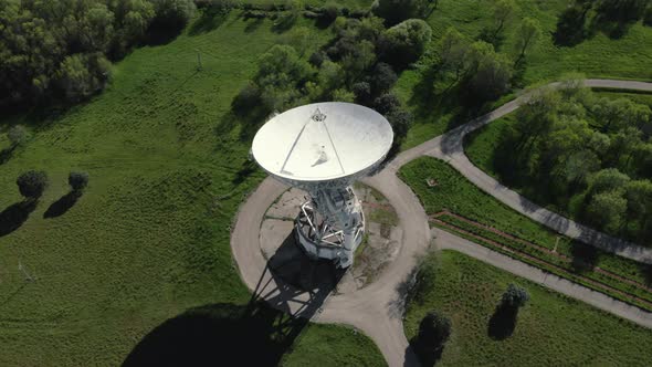 Aerial View of Large Telecommunications Antenna or Radio Telescope Satellite Dish alt