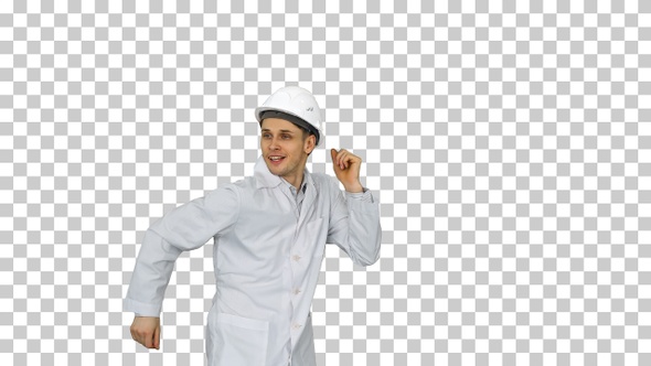 Engineer Man Dancing Hip-Hop in Funny Way, Alpha Channel alt