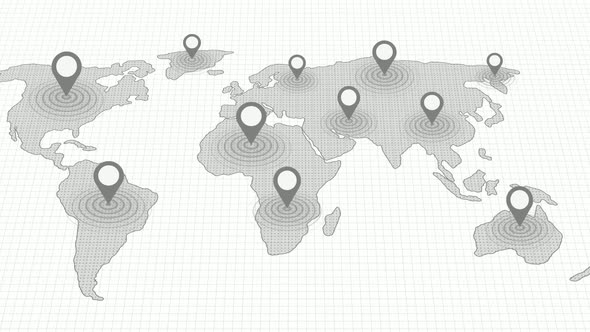 Gray Color World Map Location Tracking Animated On White Background alt