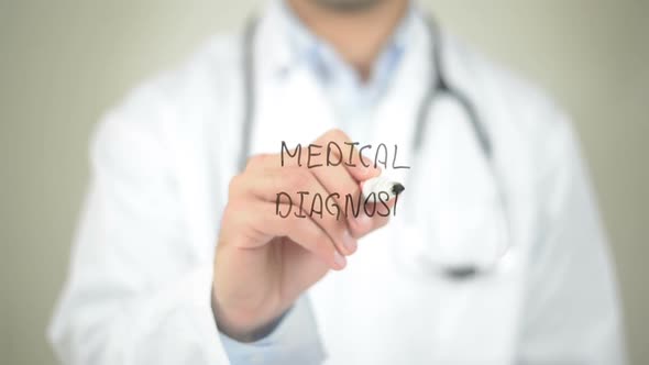 Medical Diagnostic, Doctor Writing on Transparent Screen alt