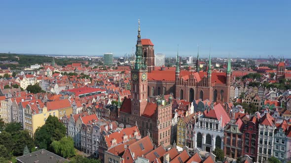 Aerial vew of Historic Town Hall in Gdansk, Poland