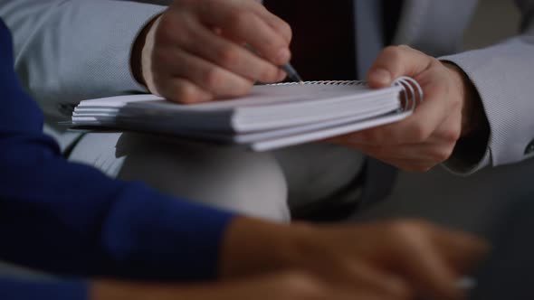 Diverse Business People Hands Writing Notebook Typing Laptop Keyboard in Office alt