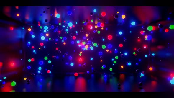 3D Abstract Creative Animation Background with Neon Glow Multicolored Spheres Inside Camera alt