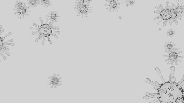 Virus cell 3D render. Clear microorganism background with multiple virus molecules floating around. alt