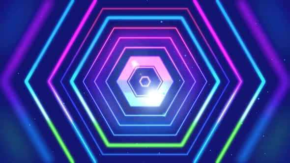 Hexagonal Neon Light Rings Loop Video Full HD