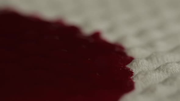 Red Blood Is Absorbed Into the Paper White Napkin Paper, Macro Shot alt