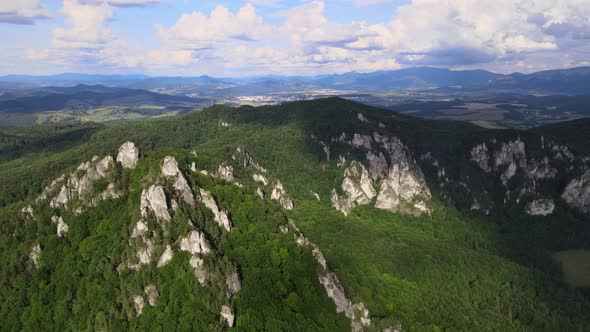 Aerial view of the Sulov rocks nature reserve in the village of Sulov in Slovakia alt