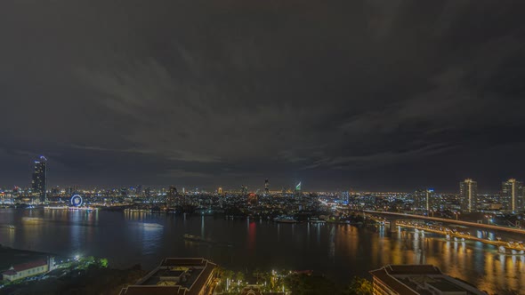 Timelapse movie over Chao Phraya river in Bangkok during sunset