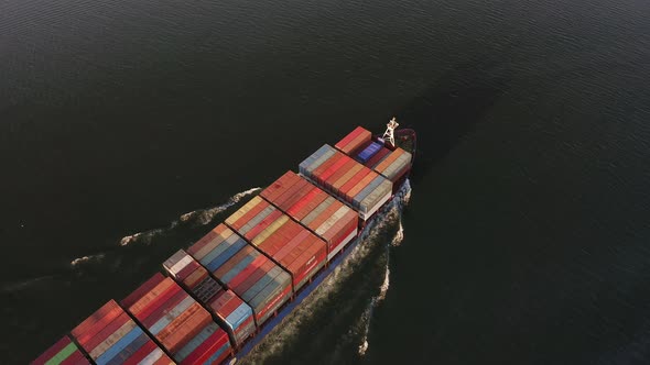 Drone View of the Movement of a Container Ship alt