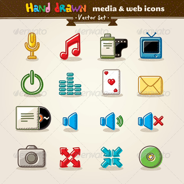 Hand Drawn Media And Entertainment Web Icons - Media Technology
