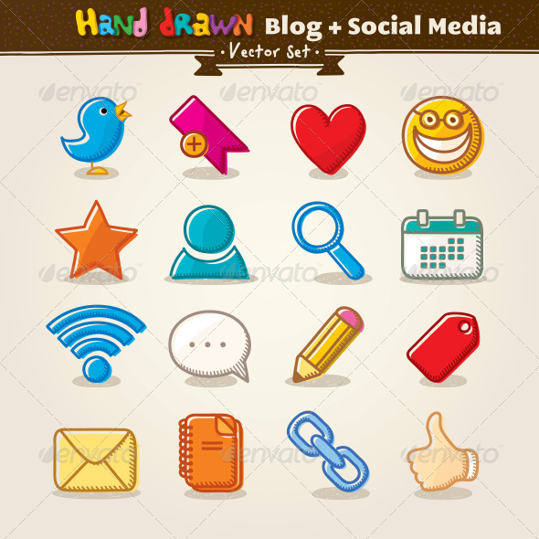 Vector Hand Draw Blog And Social Media Icon Set - Web Elements Vectors