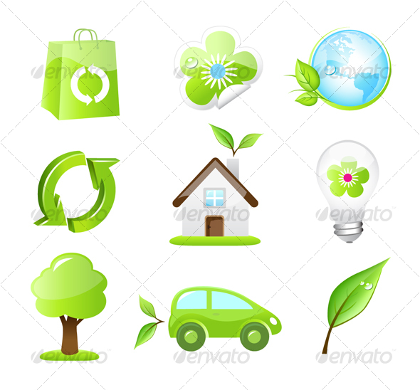 Collection of Nine Green Eco Icons