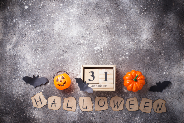 Halloween background with wooden calendar - Stock Photo - Images