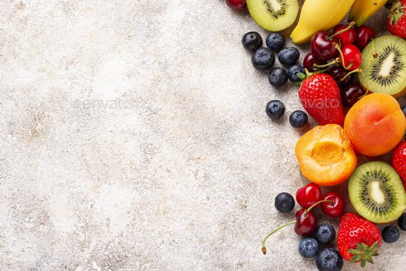 Fruits and berries summer background - Stock Photo - Images