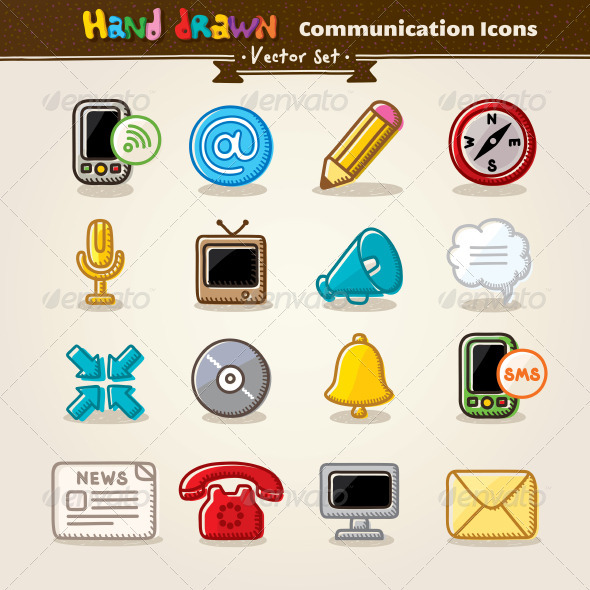 Vector Hand Draw Communication Icon Set - Communications Technology