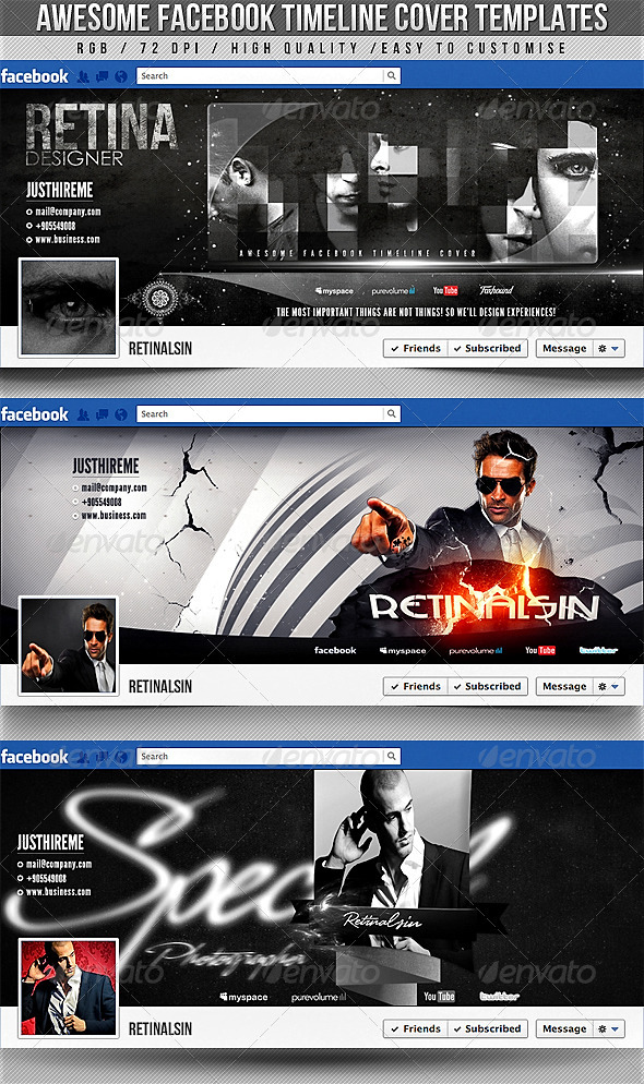 Facebook Timeline Covers - 3in1 - Social Media Web Elements