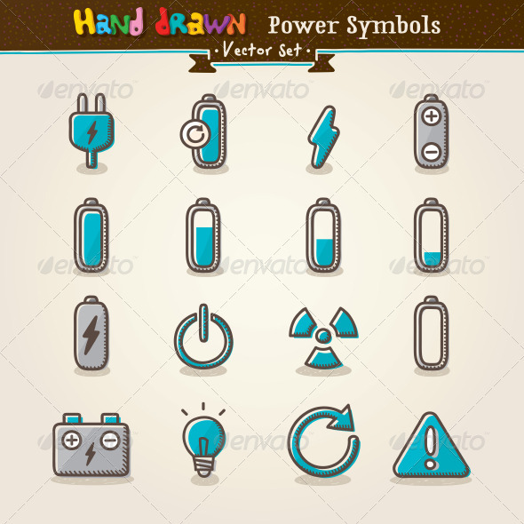Vector Hand Draw Power Symbols Icon Set - Technology Conceptual