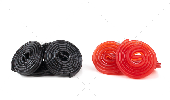 Red and black licorice wheels