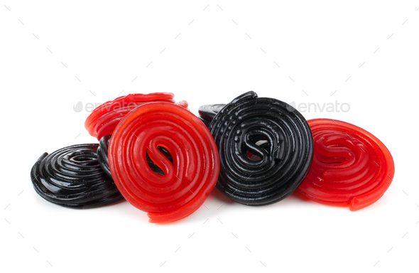 Red and black licorice wheels