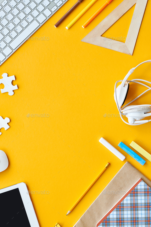 Yellow Office Flatlay - Stock Photo - Images