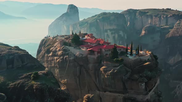 Aerial View of Monastery Trinity and Breathtaking Pictures of Valley and Landmark Canyon of Meteora alt