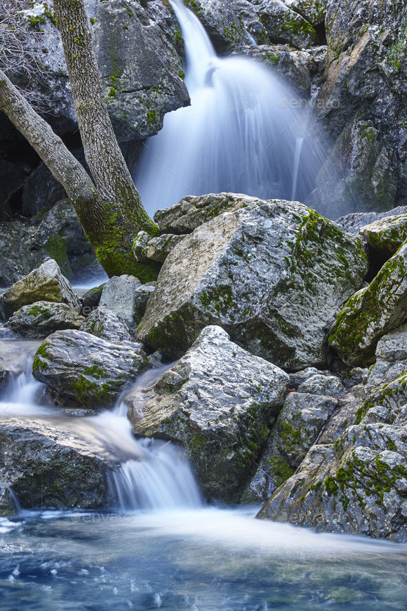 Waterfall in Spain. Source of Guadalquivir river in Andalucia, Jaen - Stock Photo - Images