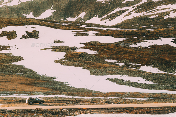 Aurlandsfjellet, Norway. Open Road Aurlandsfjellet. Scenic Route - Stock Photo - Images