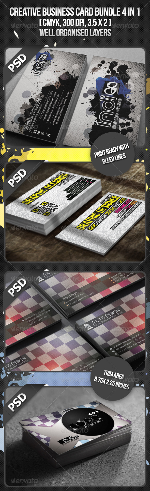 Creative Business Card Bundle 4 in 1 - Business Cards Print Templates