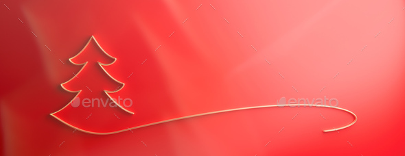 Christmas tree on red background. Merry xmas concept. 3d illustration - Stock Photo - Images