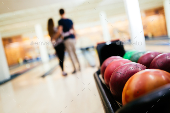 Couple enjoy bowling together