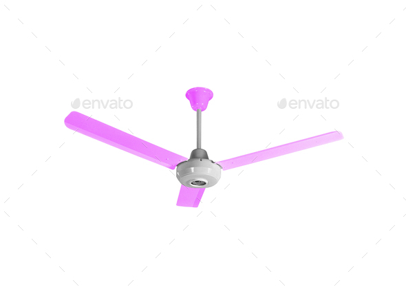 White Pink Ceiling Fan Isolated On White