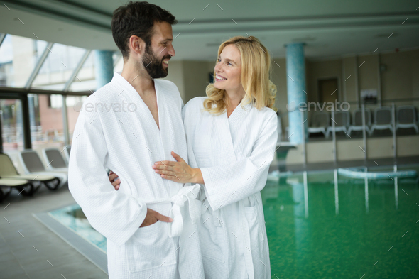 Couple enjoying spa wellness treatments - Stock Photo - Images