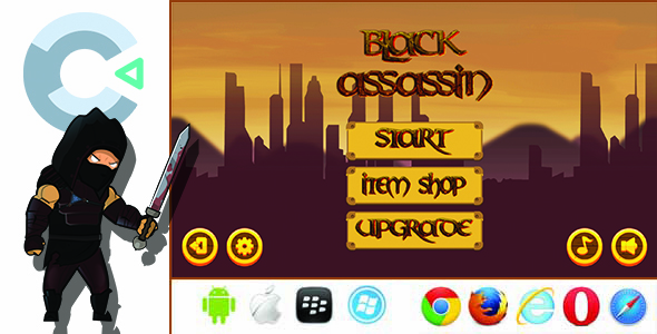 Black Assassin - HTML5 Game + Mobile Version (Construct 3 / C3P)