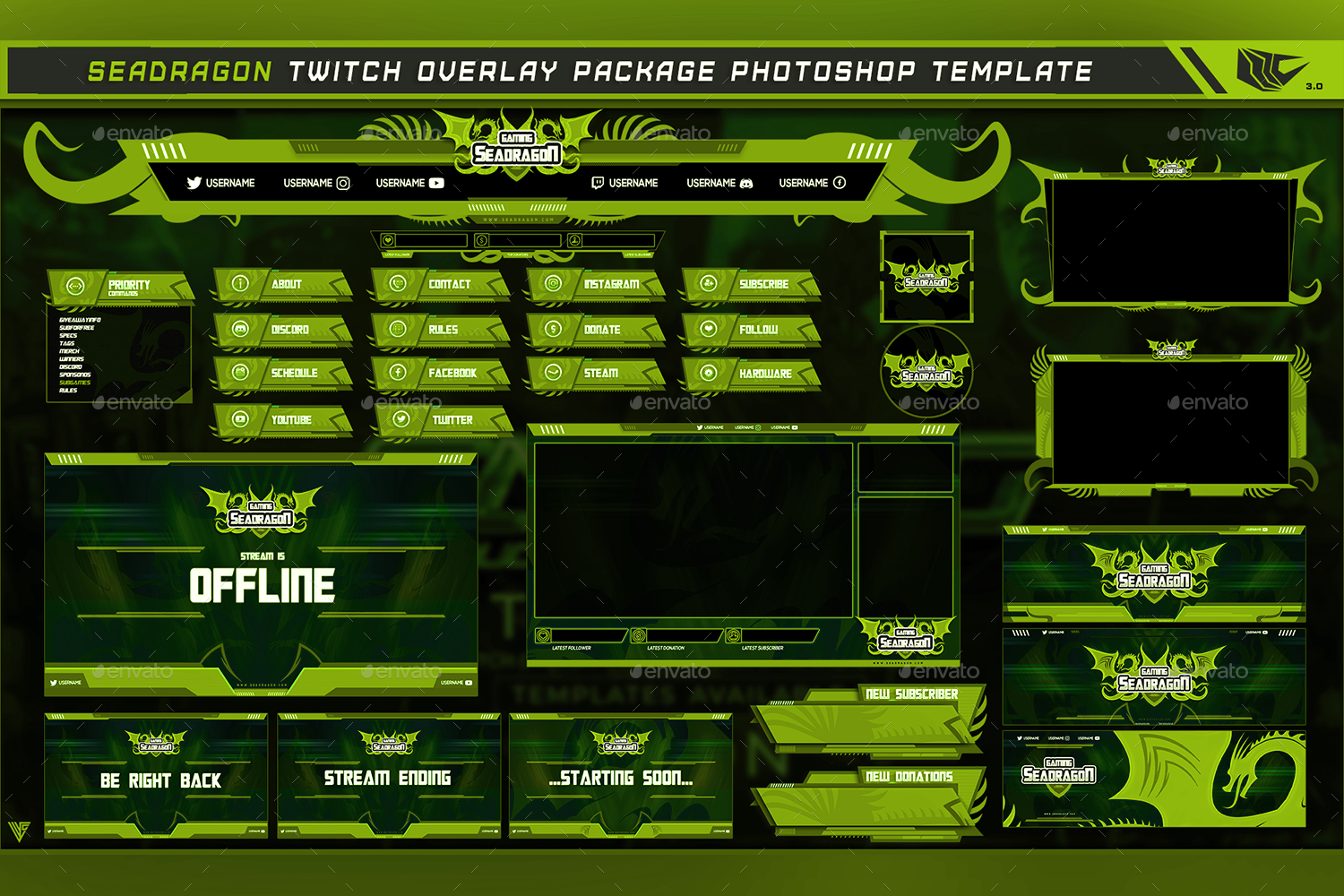 Sea Dragon Twitch Overlay Photoshop Template, Web Elements | GraphicRiver