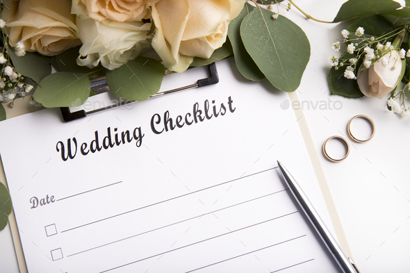 Close up of wedding checklist with empty space for date