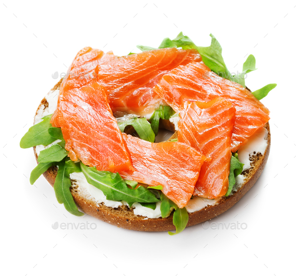 Bagel snadwich with salmon - Stock Photo - Images
